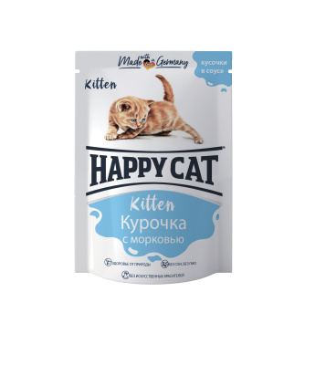Happy Cat Влажный корм для котят Курочка с морковью в соусе 100 гр