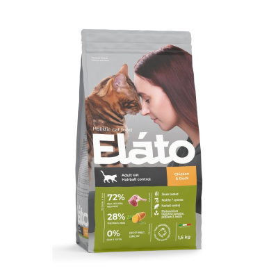 Elato Holistic Adult Cat Chicken & Duck / Hairball Control Сухой корм для взрослых кошек с курицей и уткой,  для выведения шерсти, 1,5 кг