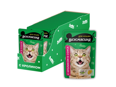 ВКУСМЯСИНА Влажный корм для кошек Кролик в соусе 85 гр