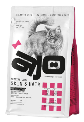 AJO CAT SKIN&HAIR Сухой корм для кошек здоровая кожа и красивая шерсть, 400 гр
