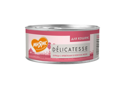 Влажный дополнительный корм Мнямс Деликатес для кошек Курица с креветками нежном желе, 70 г