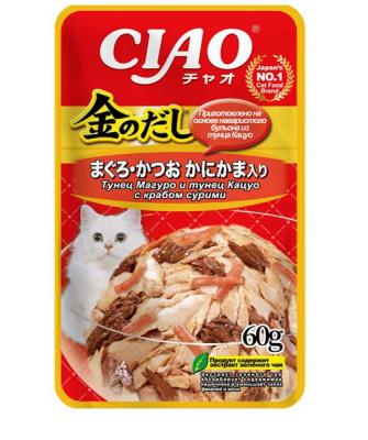 INABA Kinnodashi влажный корм для кошек,Тунец Магуро и тунец Кацуо с крабом сурими, 60 г