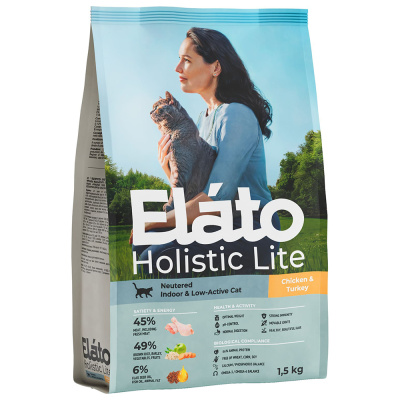 Elato Holistic Lite Neutered Chicken & Turkey / Indoor & Low-Active Cat Сухой корм для стерилизованных и малоактивных кошек с курицей и индейкой, 1,5 кг