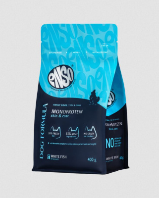 ENSO Dog Formula Monoprotein сухой корм для взрослых собак мелких и миниатюрных пород со свежей белой рыбой с добавлением брокколи, 400 гр