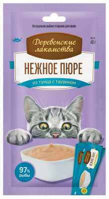 Лакомства для кошек "Деревенские Лакомства" Нежное пюре из тунца, 40 г