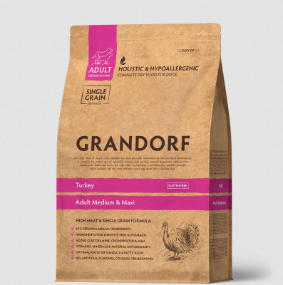 GRANDORF DOG Сухой корм для собак средних и крупных пород с индейкой, 3 кг.