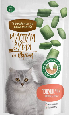 Лакомства для кошек "Деревенские Лакомства" Подушечки с кремом из лосося 30г