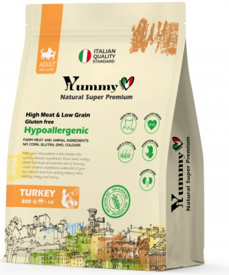 Yummy Linea сухой полнорационный корм для взрослых собак малых и миниатюрных пород с индейкой, 0,8 кг