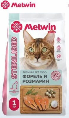 Melwin сухой корм для взрослых стерилизованных кошек с форелью и розмарином - 1кг