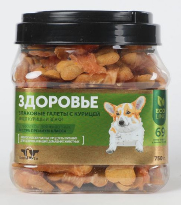 ГРИН КЬЮЗИН Лакомство для собак ЗДОРОВЬЕ галеты курица/злаки 750 гр
