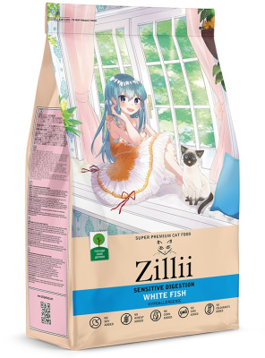 ZILLII Sensitive сухой корм для взрослых кошек с чувствительным пищеварением Белая рыба 2кг