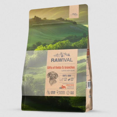 Rawival "Gifts of Fields&Branches" Сухой корм для взрослых собак средних и крупных пород с ягненком и перепелом, 0,75 кг