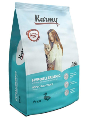 Karmy Hypoallergenic Сухой корм для кошек, склонных к пищевой аллергии, Утка 1,5кг (Биотех)