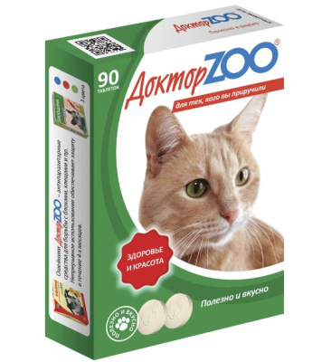 Доктор Zoo Мультивитаминное лакомство для кошек здоровье и красота таурин/L-карнитин 90шт