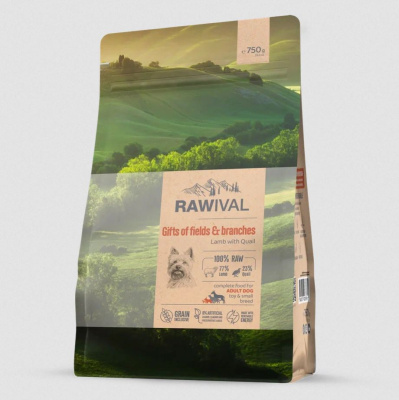 Rawival "Gifts of Fields&Branches" Сухой корм для взрослых собак карликовых и мелких пород с ягненком и перепелом, 0,75кг