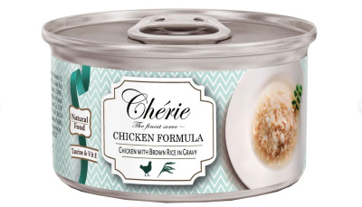 Pettric консервы для кошек Cherie Рубленная курица с бурым рисом в подливе 80г
