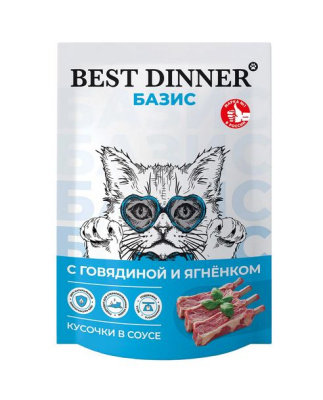 Best Dinner Базис Корм для кошек кусочки в соусе говядина с ягненком 75г