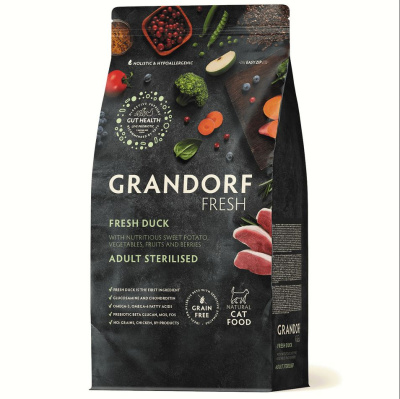 GRANDORF Fresh CAT Adult STERILISED Сухой корм для стерилизованных кошек свежее мясо утки с бататом 2кг