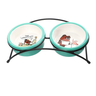 Triol СОЮЗМУЛЬТФИЛЬМ Миска для животных керамическая двойная на подставке "Пора подкрепиться!", 2*0.25л