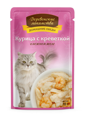 Деревенские лакомства "Курица с креветкой в нежном желе" Пауч пакет, 70 гр