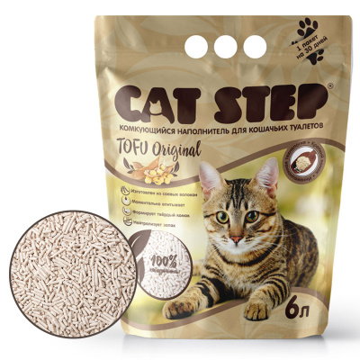 Наполнитель комкующийся растительный CAT STEP Tofu Original, 6литров