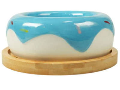 Миска Mr.Kranch Bamboo Пончик керамическая голубая на бамбуковой подставке 250 мл