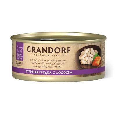 Консервы для кошек GRANDORF Куриная грудка с лососем, 70 гр