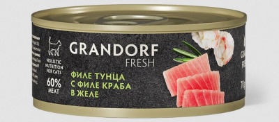 Консервы для кошек GRANDORF FRESH Филе тунца с филе краба желе, 70 гр Консервы для кошек GRANDORF FRESH Филе тунца с филе краба желе, 70 гр
