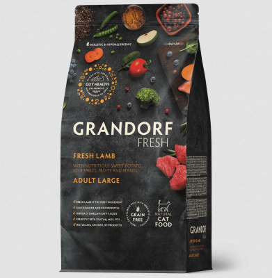 GRANDORF Fresh CAT Adult LARGE сухой корм для кошек крупных пород, свежее мясо ягненка с бататом - 2 кг