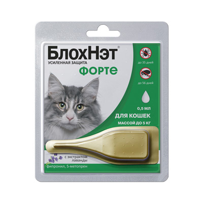 БлохНэт Форте капли от блох и клещей для кошек весом до 5 кг, 1 пипетка