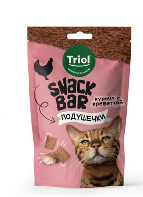 Лакомство для кошек "Мини подушечки с начинкой курица/креветки", 30г, серия SNACK BAR,Triol