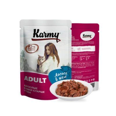 KARMY ADULT влажный корм для кошек лосось в желе 80гр