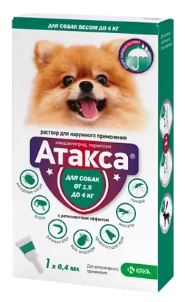Атакса Капли на холку для собак от 1,5 до 4 кг 0,4 мл пипетка, 1 шт.