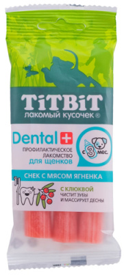Лакомство TiTBiT Dental+ профилактическое для щенков средних пород Снек с мясом ягнёнка, 50 г