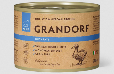 Монопротеиновый влажный корм   GRANDORF из утки для собак всех пород, 200 гр
