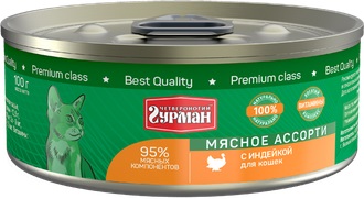 Четвероногий гурман Корм консервированный для кошек "Мясное ассорти с индейкой", 100 г