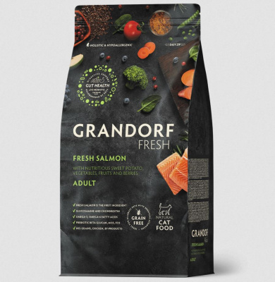 GRANDORF Fresh CAT Adult Сухой корм для кошек, свежее филе лосося с бататом - 2кг.