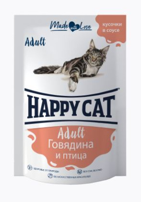 Happy Cat Влажный корм для кошек Говядина с птицей в соусе 85 гр