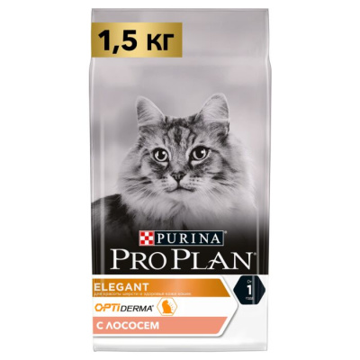 Pro Plan Elegant сухой корм для кошек для здоровья шерсти и кожи с лососем 1.5 кг