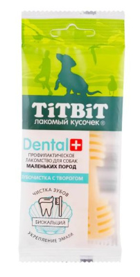 Лакомство TiTBiT Dental+ профилактическое для собак мелких пород Зубочистка с творогом, 26 г