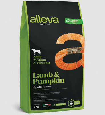 Низкозерновой сухой корм Alleva Natural Adult Lamb And Pumpkin Medium/Maxi для взрослых собак средних и крупных пород, 2 кг