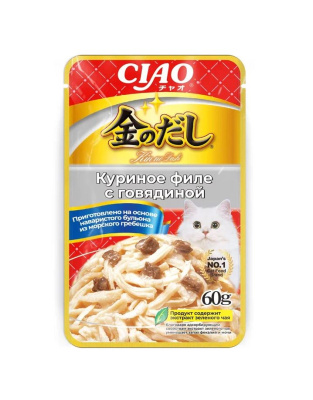 Влажный корм для кошек INABA Ciao Kinnodashi Куриное филе с говядиной, 60 гр