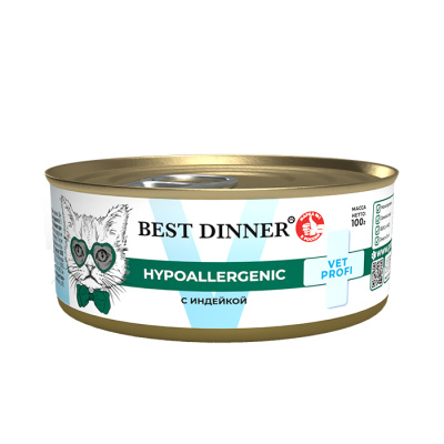 Best Dinner Vet Profi Hypoallergenic Влажный диетический корм для кошек и котят с индейкой, 0,1кг