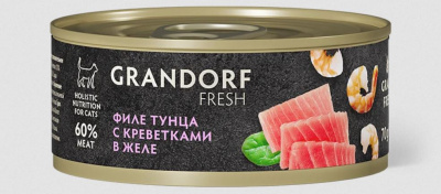 Консервы для кошек GRANDORF FRESH Филе тунца с креветками желе, 70 гр Консервы для кошек GRANDORF FRESH Филе тунца с креветками желе, 70 гр