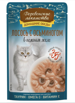 Деревенские лакомства "Лосось с осьминогом в желе" Пауч пакет, 70 гр