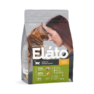Elato Holistic Adult Cat Chicken & Duck / Hairball Control Сухой корм для взрослых кошек с курицей и уткой,  для выведения шерсти, 300 гр