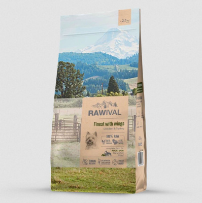 Rawival "Finest with Wings" Сухой корм для взрослых собак карликовых и мелких пород с курицей и индейкой, 2,5 кг