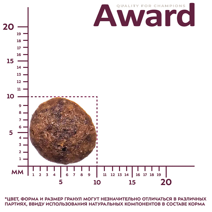 Сухой корм AWARD для взрослых собак мелких и миниатюрных пород с ягненком и индейкой с добавлением брокколи и брусники, 800г