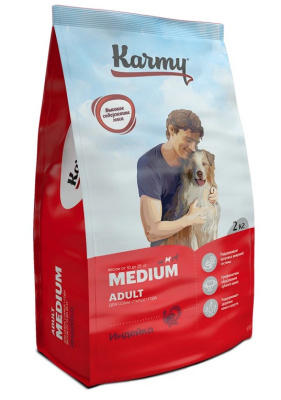 Karmy Medium Adult     Индейка 2кг.Полнорационный сухой корм для собак средних пород старше 1 года