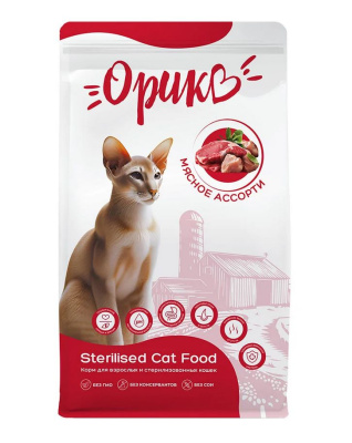 Орико полноценный сухой корм для взрослых и стерилизованных кошек Мясное ассорти 10 кг